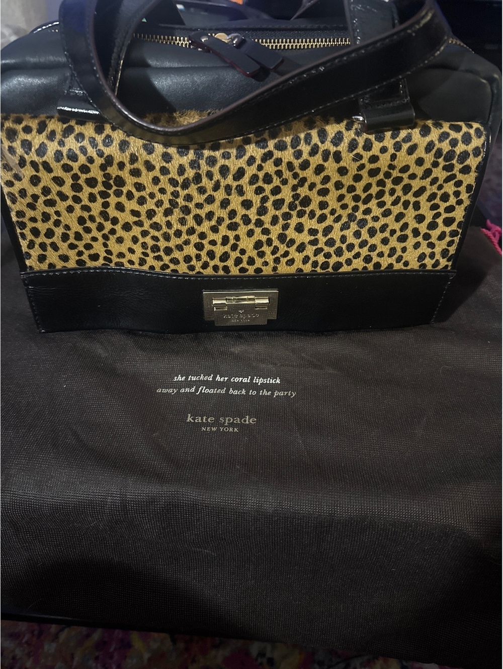 Kate Spade New York Leopard Print and Black Leather Satchel Bag
